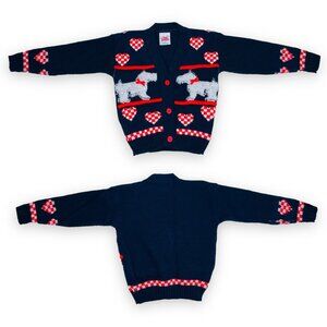 Vintage Girls Valentine's Heart Puppy Dog Long Sleeve Knit Sweater Cardigan 4T 4